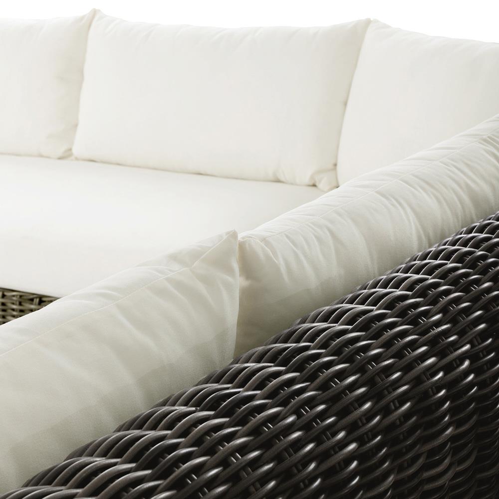 Celina Coastal Cream Upholstered Charcoal Teak Outdoor Sectional - 122"|