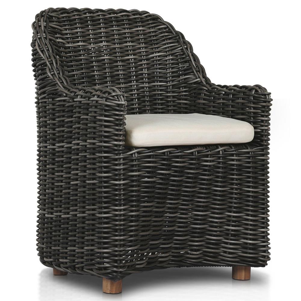 Celina Coastal Cream Upholstered Charcoal Teak Outdoor Dining Arm Chair|