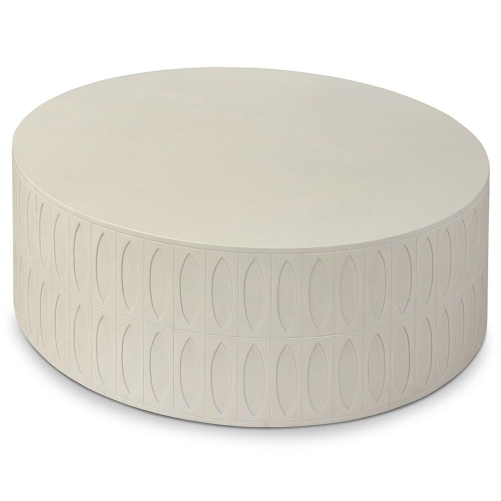 Jeremy Modern Classic White Concrete Round Outdoor Drum Coffee Table|