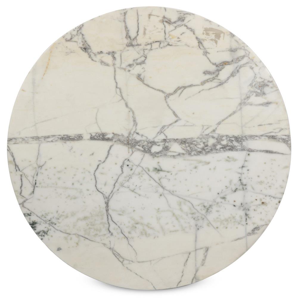 Berlin Modern White Marble Grey Aluminum Round Outdoor Dining Table - 42"|