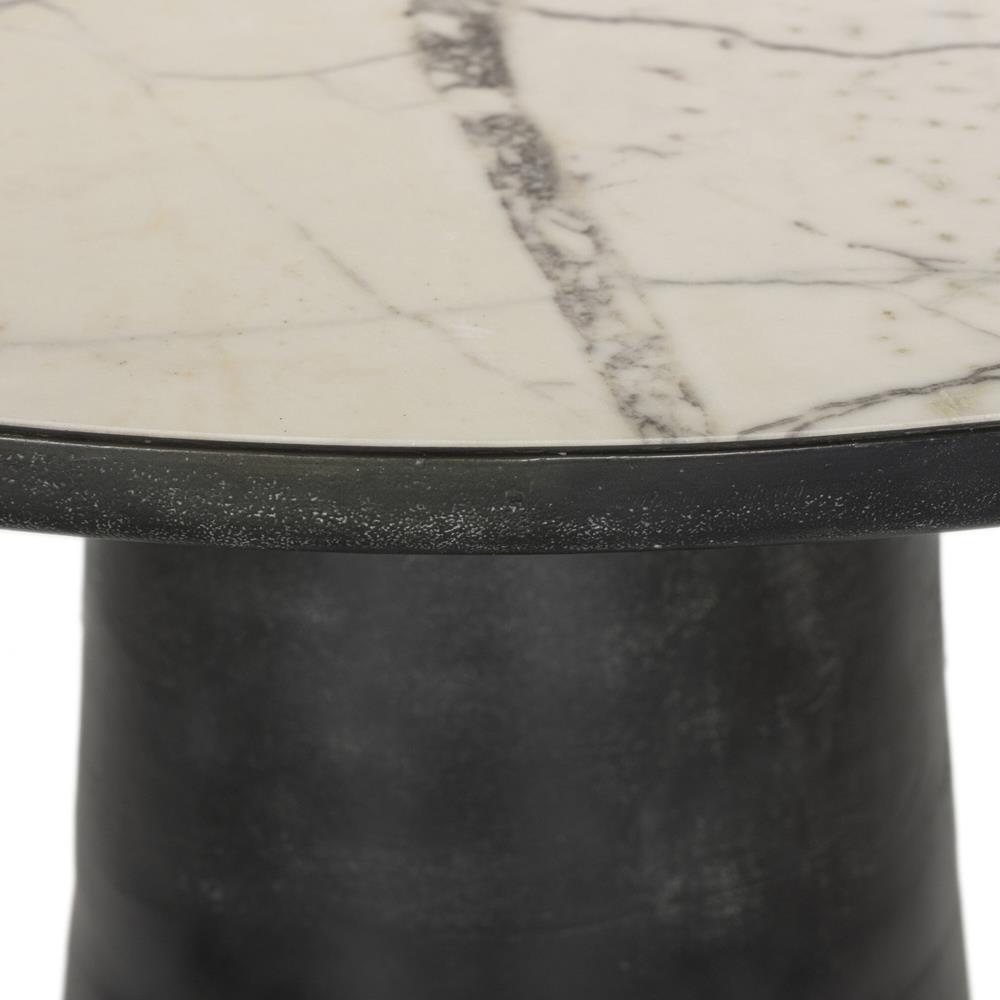 Berlin Modern White Marble Grey Aluminum Round Outdoor Dining Table - 42"|