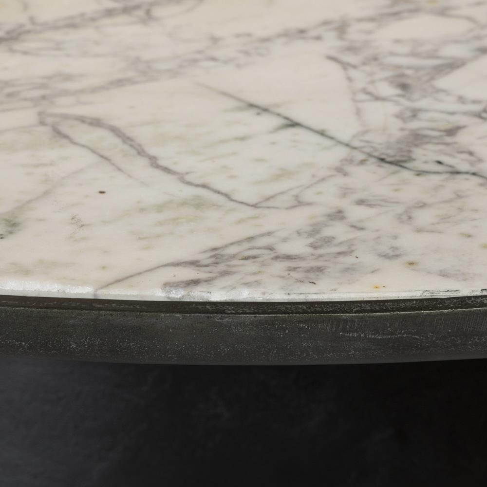 Berlin Modern Classic White Marble Grey Aluminum Round Outdoor Coffee Table|