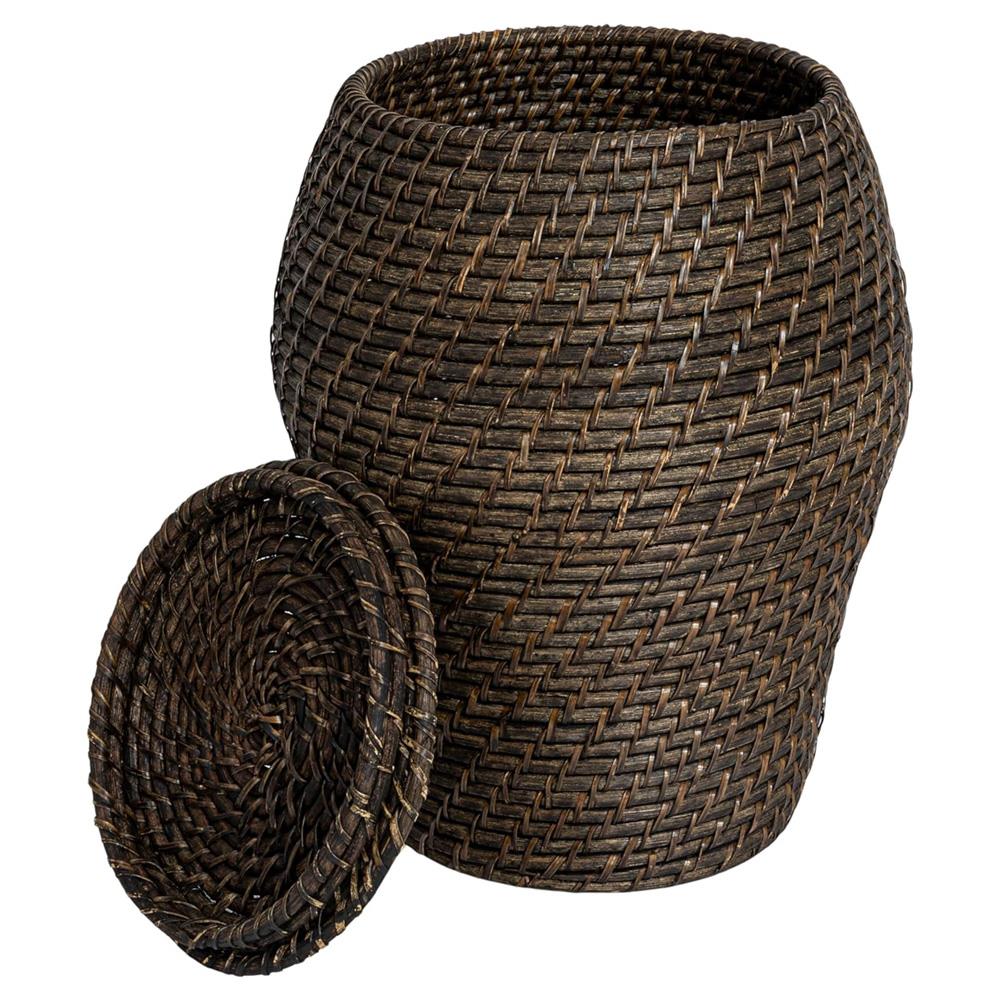 Cassie Coastal Washed Black Rattan Hamper - Set of 2|