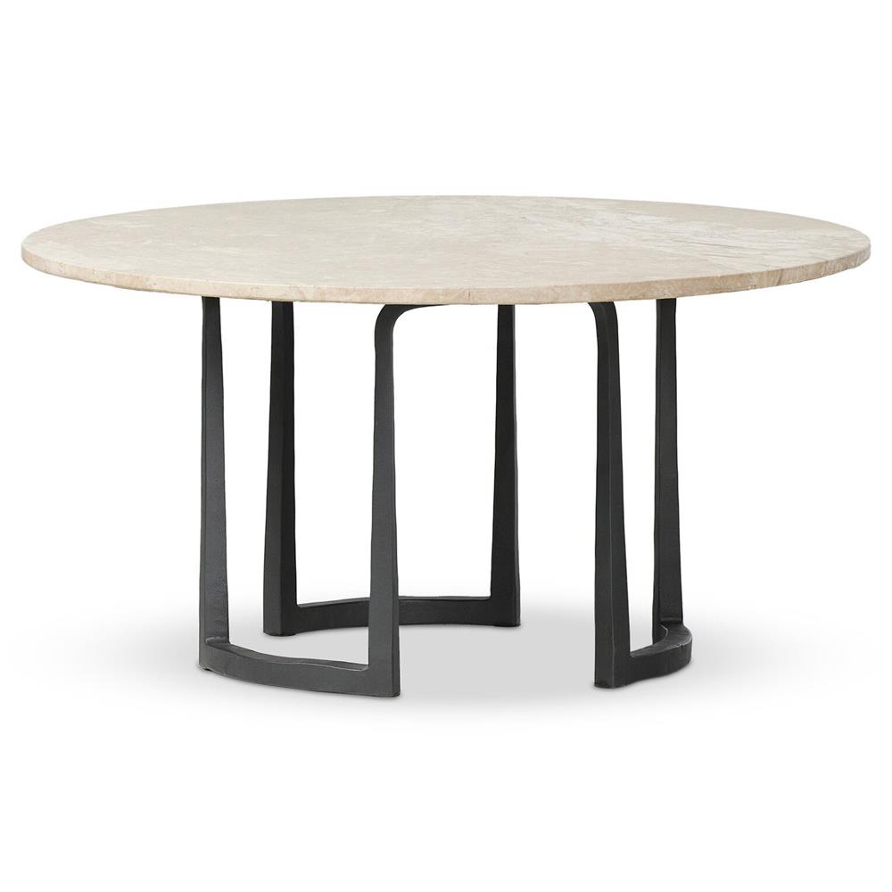 Beckett French Country Cream Marble Black Iron Coffee Table - 30"|