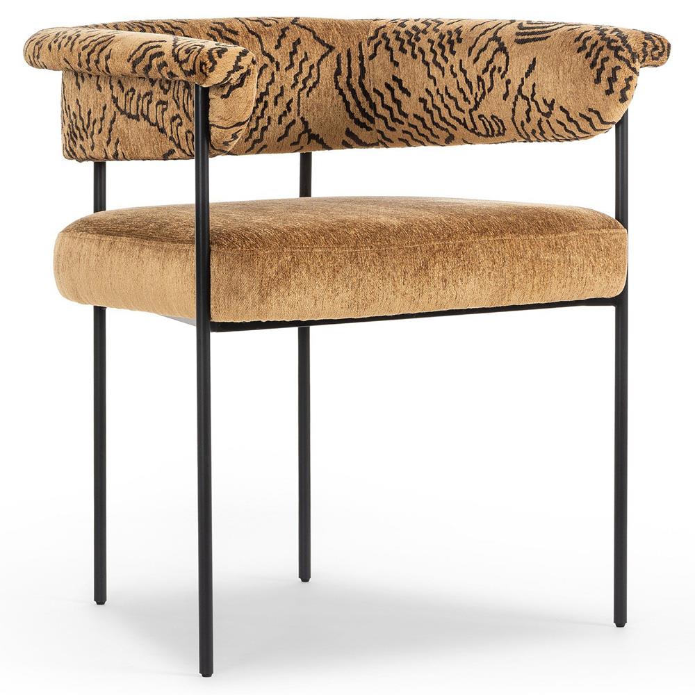 Penelope Industrial Camel Printed Black Iron Barrel Dining Arm Chair|