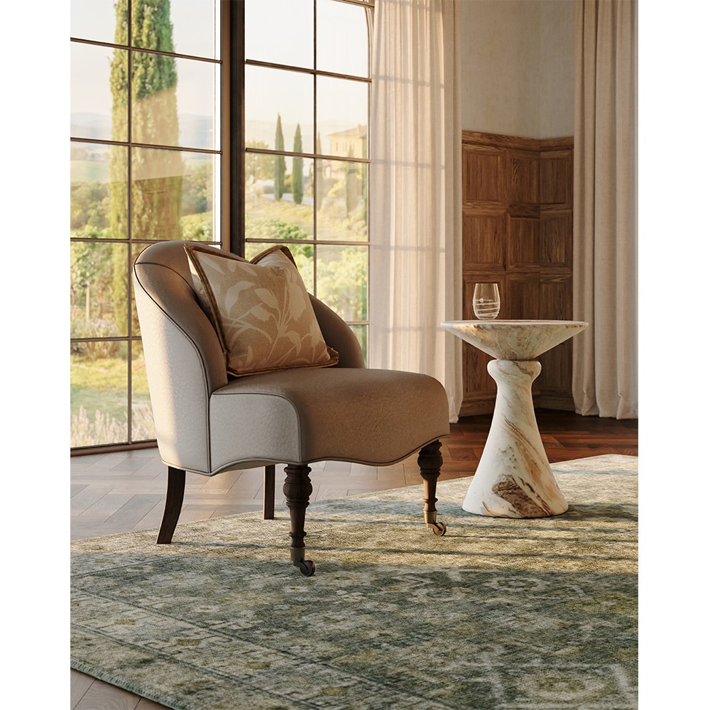 Alastair Modern Classic Beige Marble Round End Table|