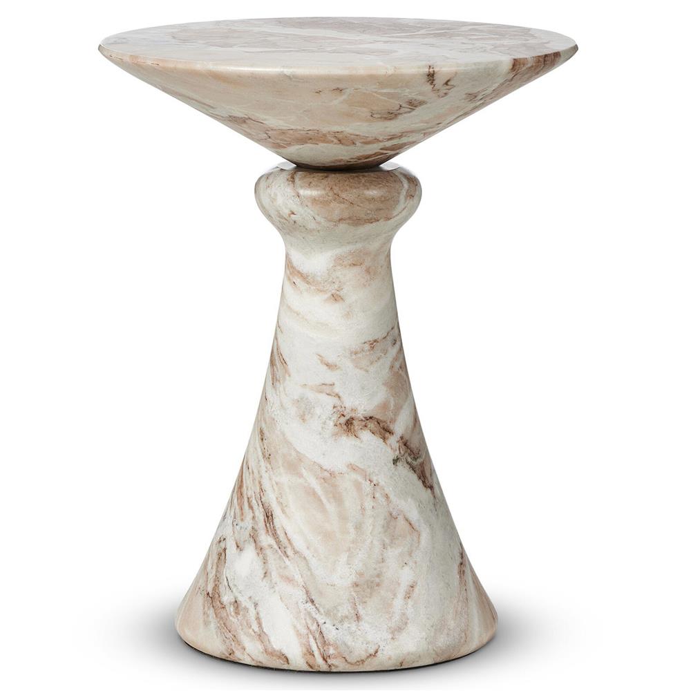 Alastair Modern Classic Beige Marble Round End Table|