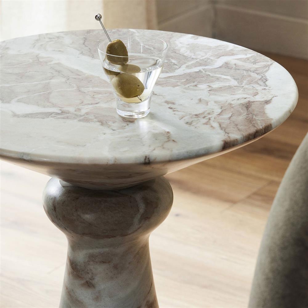 Alastair Modern Classic Beige Marble Round End Table|