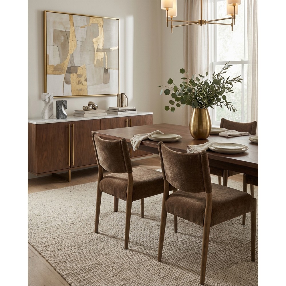 GALLERIA DUE PONTI（ガレリア・デュエ・ポンティ）ウッドチェア Odelia Modern Classic Brown Velvet Oak Wood Dining Chair | Kathy