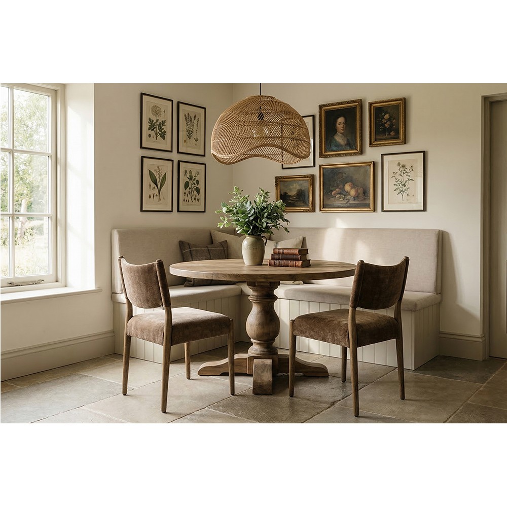 Odelia Modern Classic Brown Velvet Oak Wood Dining Chair | Kathy