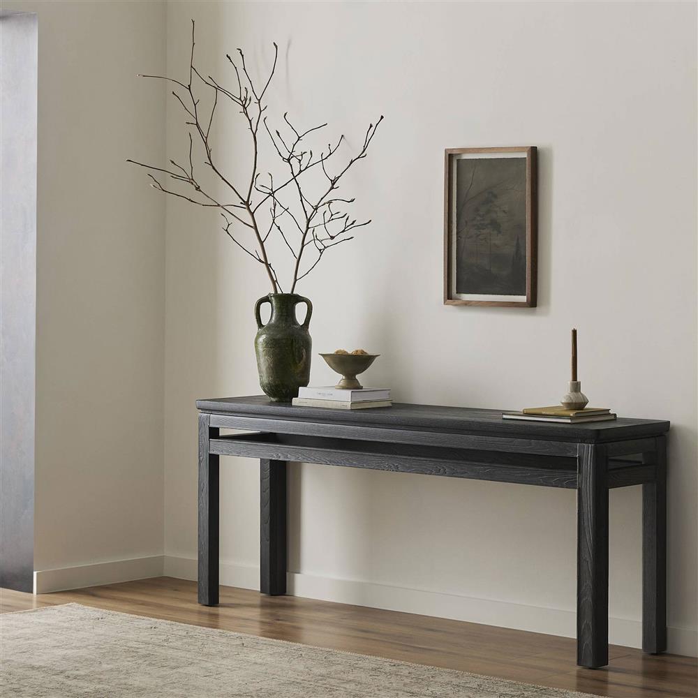 Harold Rustic Lodge Black Oak Wood Rectangular Console Table Extra