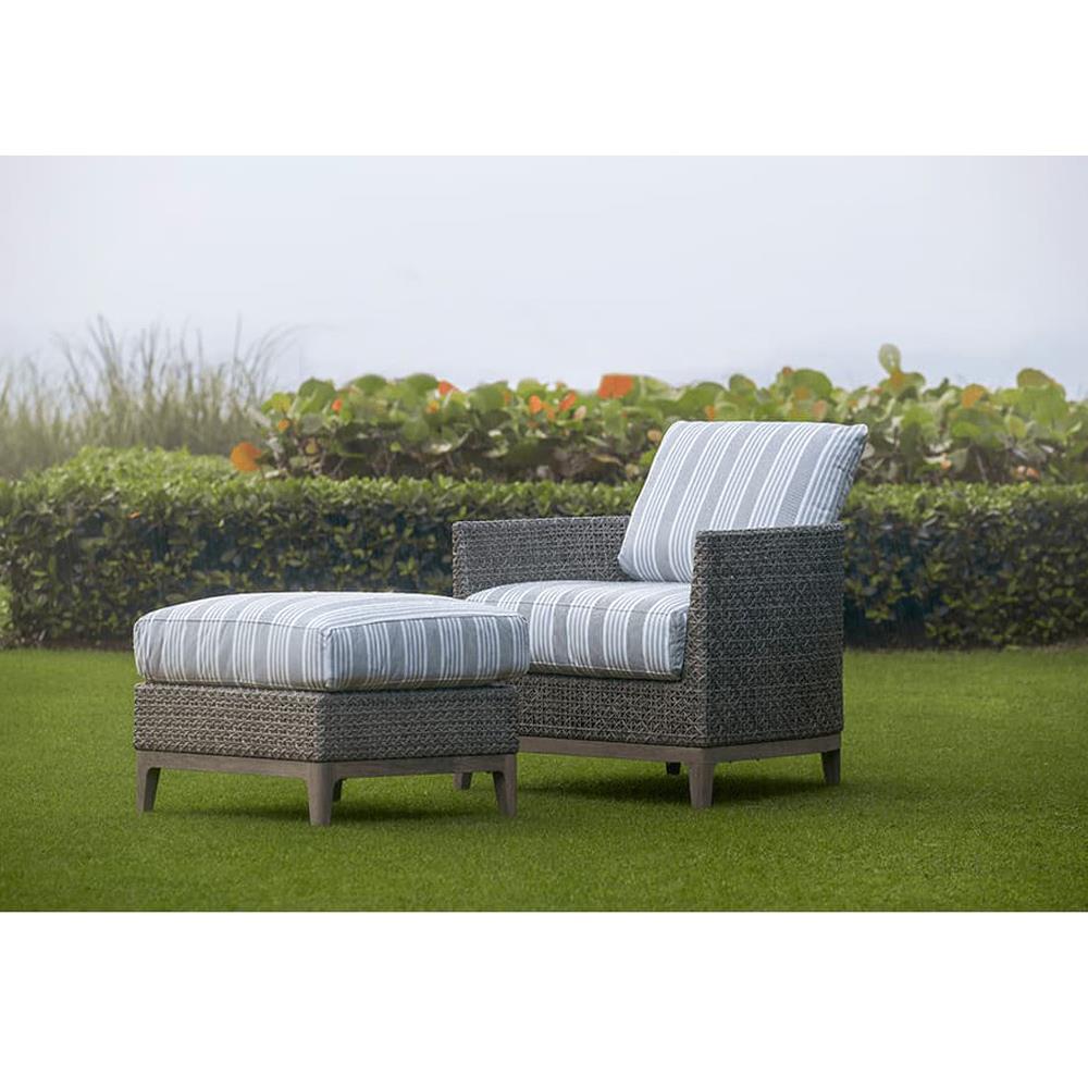 Mavis Coastal Beach White Sunbrella Grey Woven Wicker Square Outdoor Ottoman|
