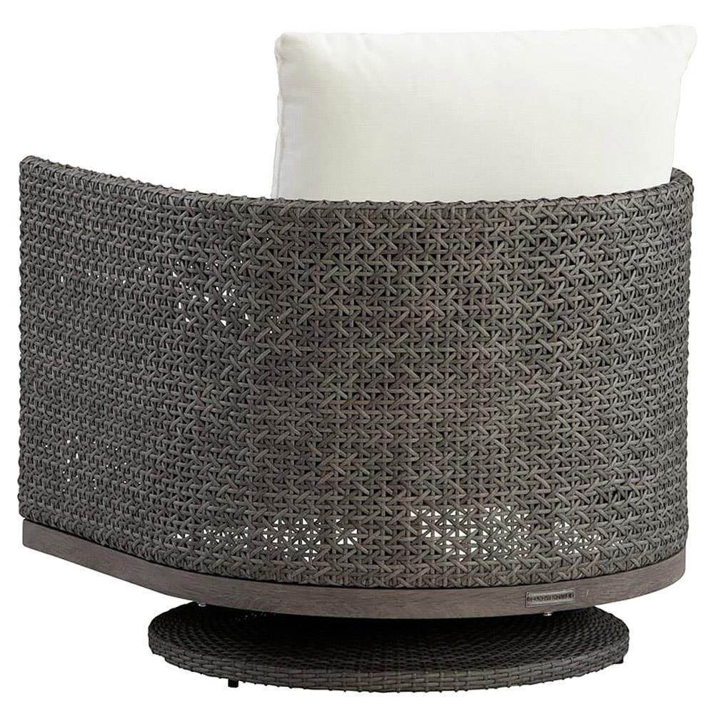 Mavis Coastal White Sunbrella Grey Woven Wicker Outdoor Swivel Rocker Chair|
