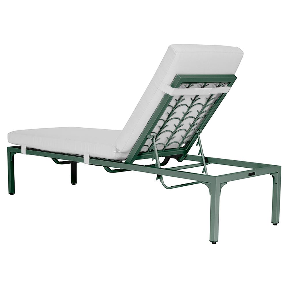 Tracey French Country White Sunbrella Green Aluminum Outdoor Chaise Lounge|