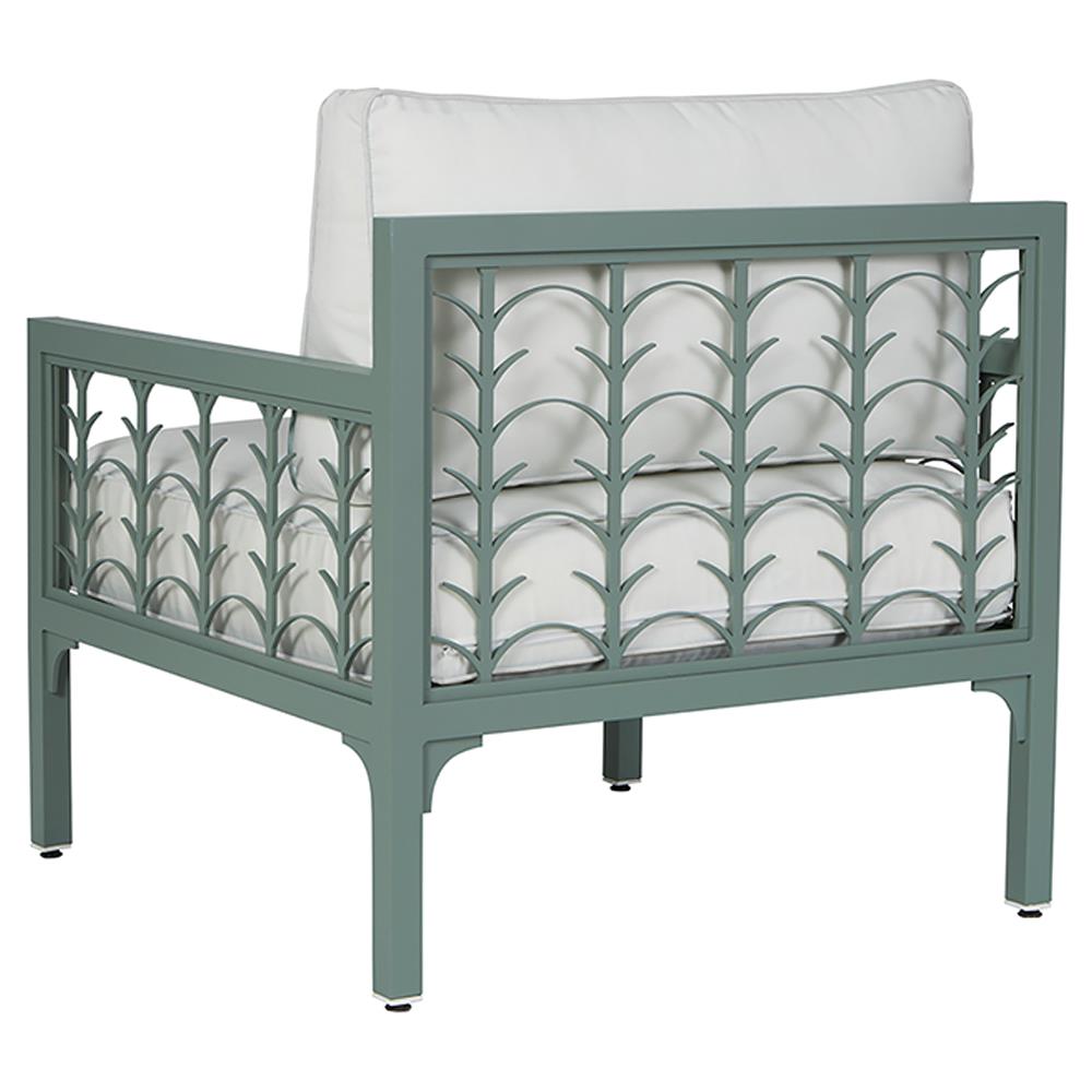 Tracey French Country White Sunbrella Green Aluminum Outdoor Lounge Chair|