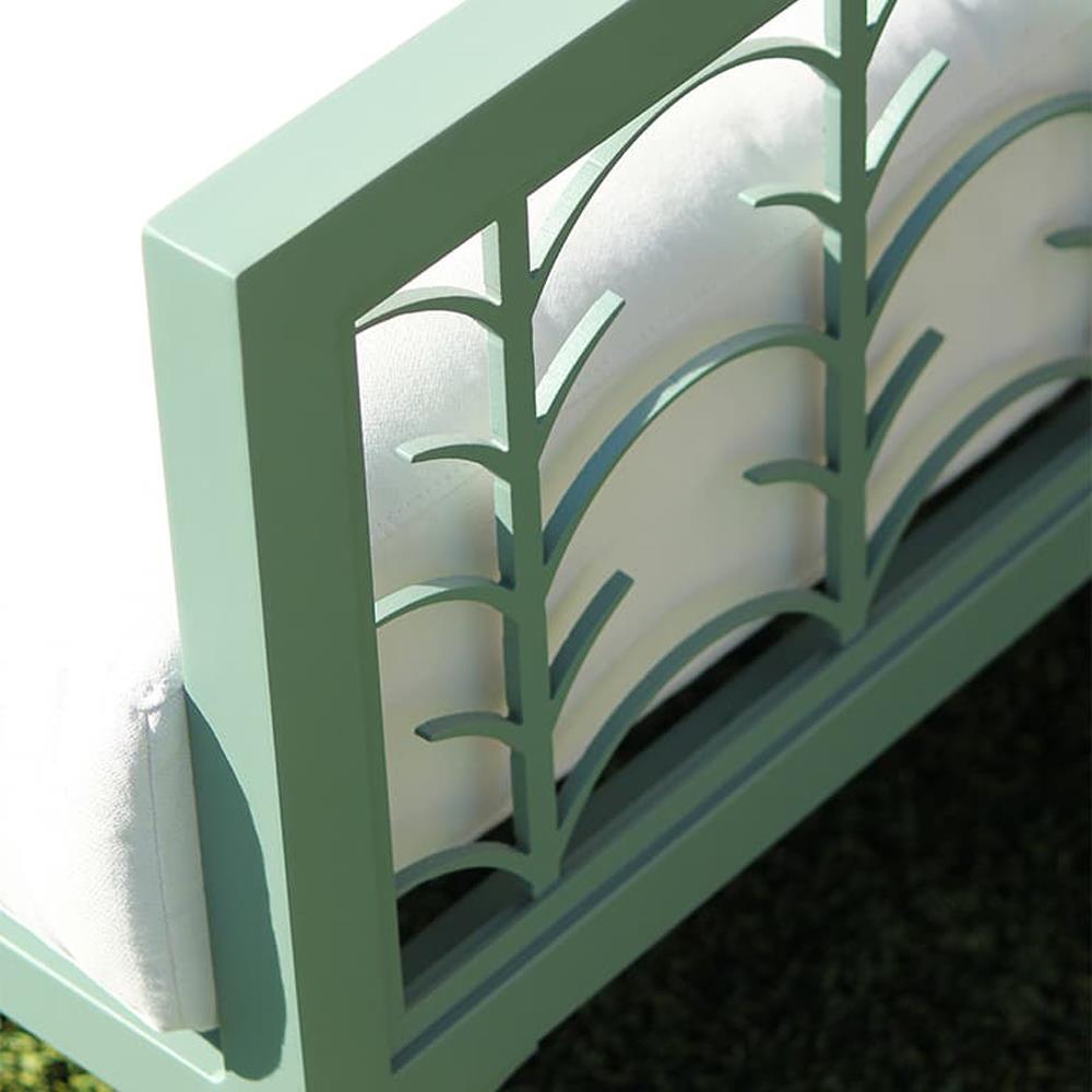 Tracey French Country White Sunbrella Green Aluminum Outdoor Sofa - 87"|