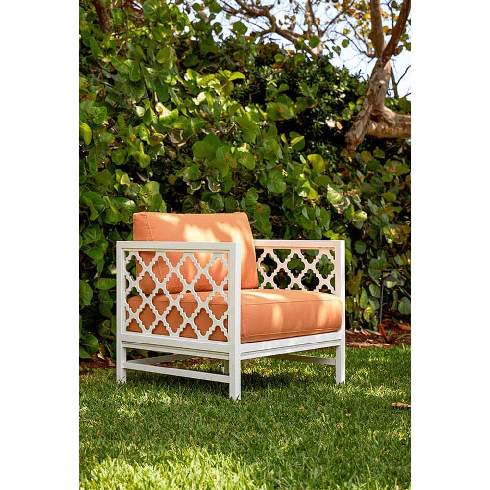 Alec French Country White Sunbrella Grey Aluminum Outdoor Lounge Chair|