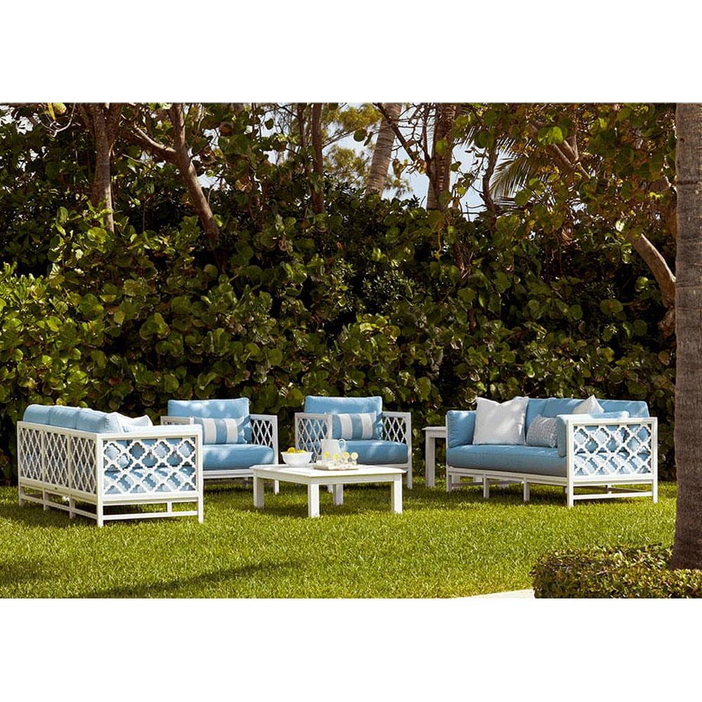 Alec French Country White Sunbrella Grey Aluminum Outdoor Sofa - 87"|