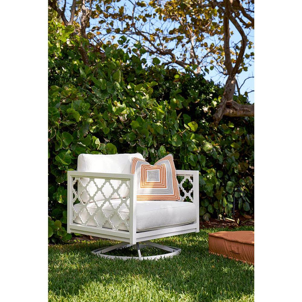 Alec French Country White Sunbrella Grey Aluminum Outdoor Swivel Rocker Chair|