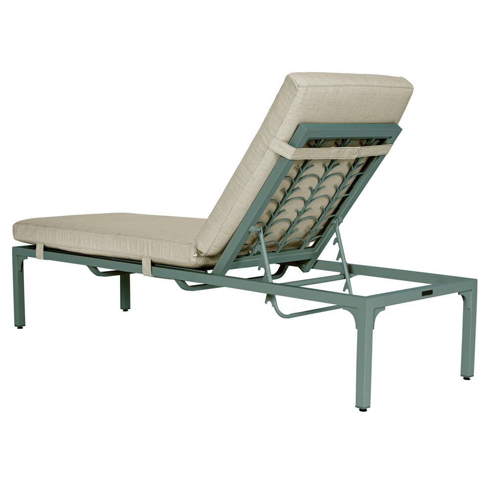 Tracey French Country Beige Sunbrella Green Aluminum Outdoor Chaise Lounge|