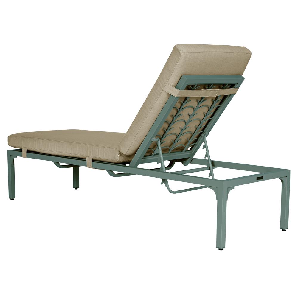 Tracey French Country Sand Sunbrella Green Aluminum Outdoor Chaise Lounge|