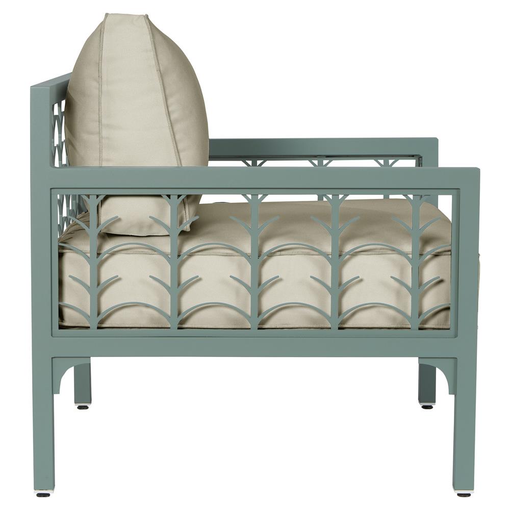 Tracey French Country Beige Sunbrella Green Aluminum Outdoor Lounge Chair|