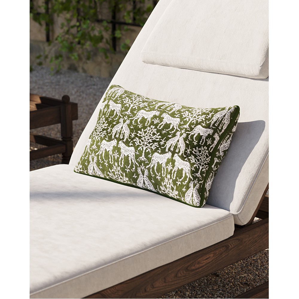 Luca Global Dark Green Cheetah Indoor Outdoor Lumbar Pillow - 14x24|