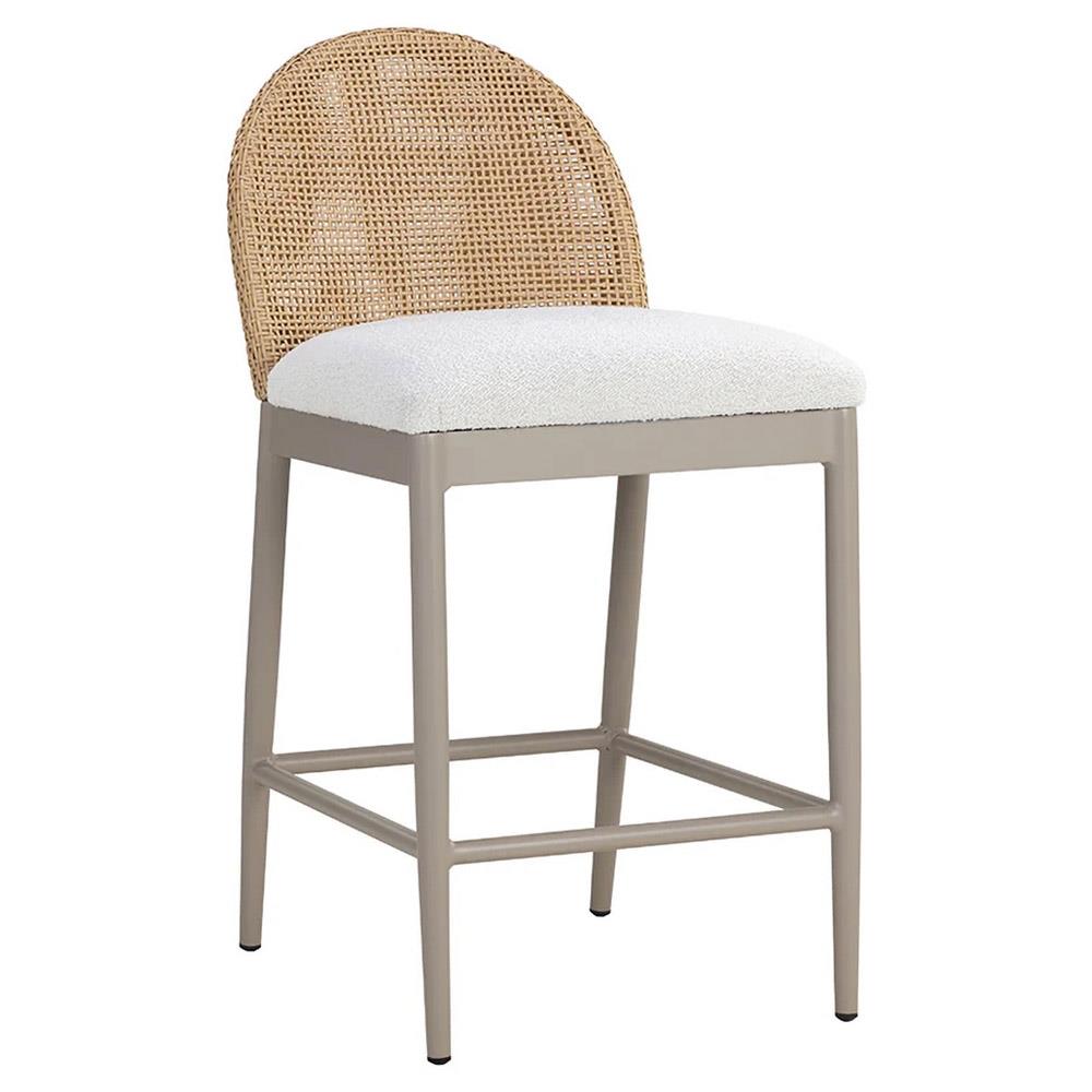 Marwa Coastal Cream Boucle Natural Wicker Outdoor Counter Stool|