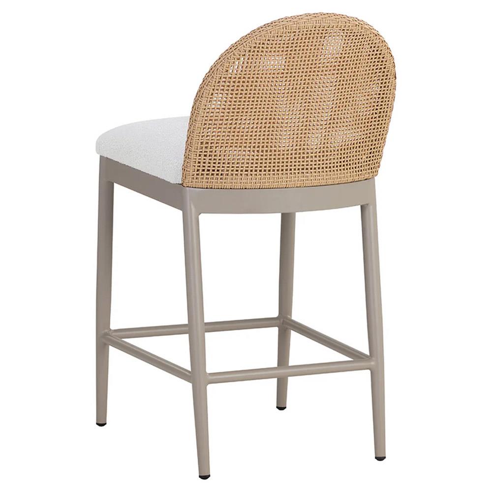 Marwa Coastal Cream Boucle Natural Wicker Outdoor Counter Stool|
