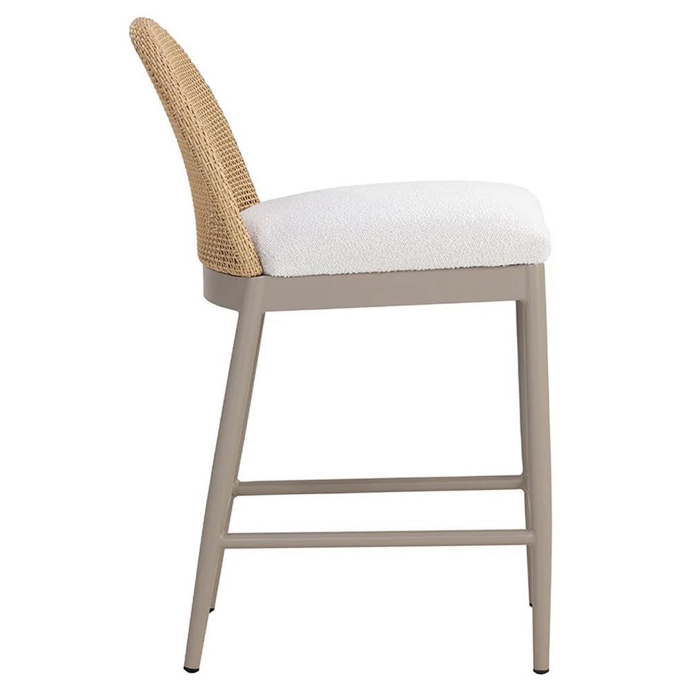 Marwa Coastal Cream Boucle Natural Wicker Outdoor Counter Stool|