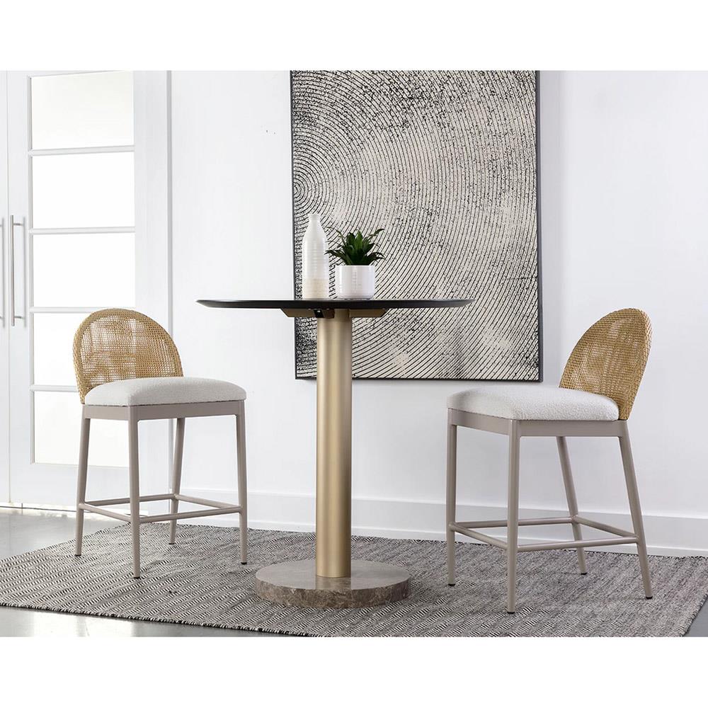 Marwa Coastal Cream Boucle Natural Wicker Outdoor Counter Stool|