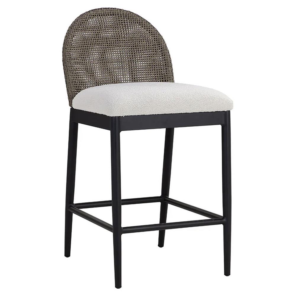 Marwa Coastal Cream Boucle Ore Grey Wicker Outdoor Counter Stool|