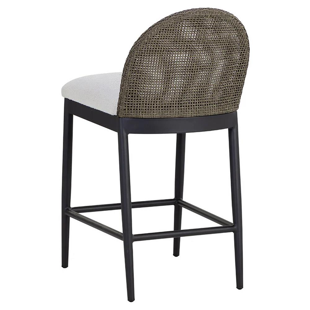 Marwa Coastal Cream Boucle Ore Grey Wicker Outdoor Counter Stool|