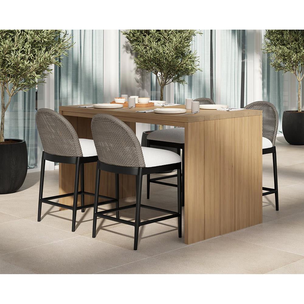 Marwa Coastal Cream Boucle Ore Grey Wicker Outdoor Counter Stool|