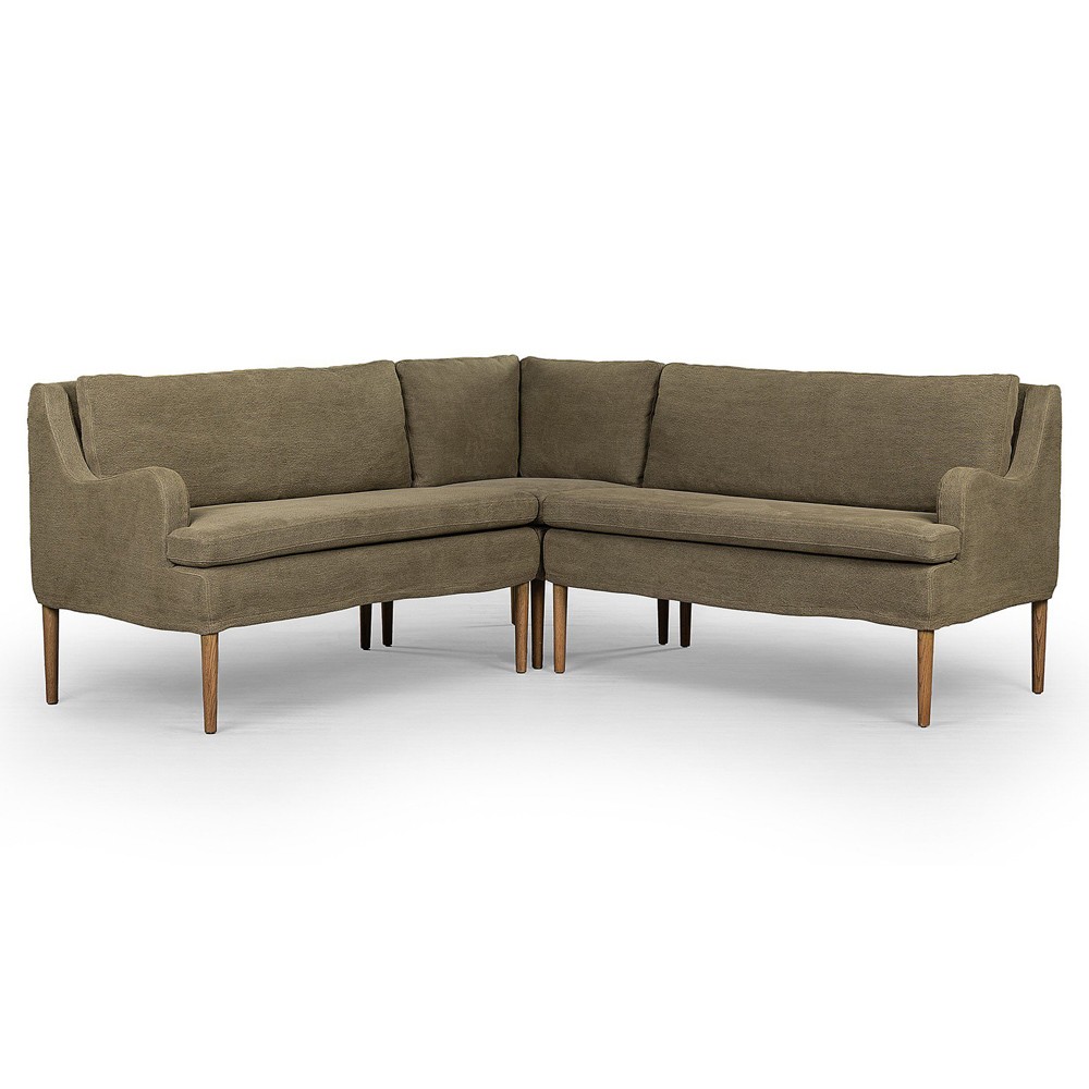 Aurelia Broadway Olive Linen Dining L-Shape Banquette - 76"|