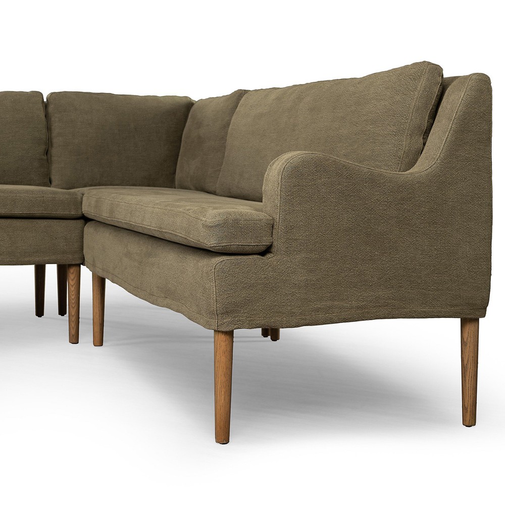 Aurelia Broadway Olive Linen Dining L-Shape Banquette - 76"|