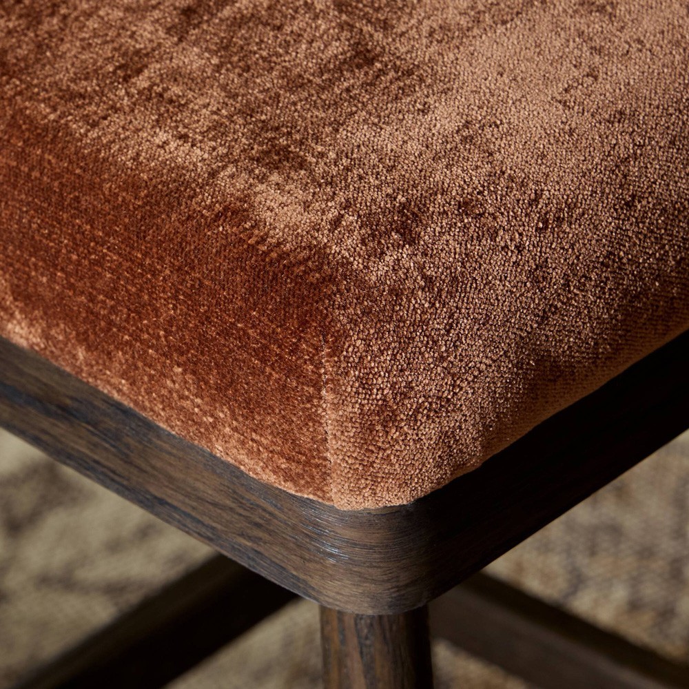 クロコダイルパターン ラウンドオットマン Caius Rustic Lodge Rust Velvet Dark Brown Oak Swivel Counter Stool