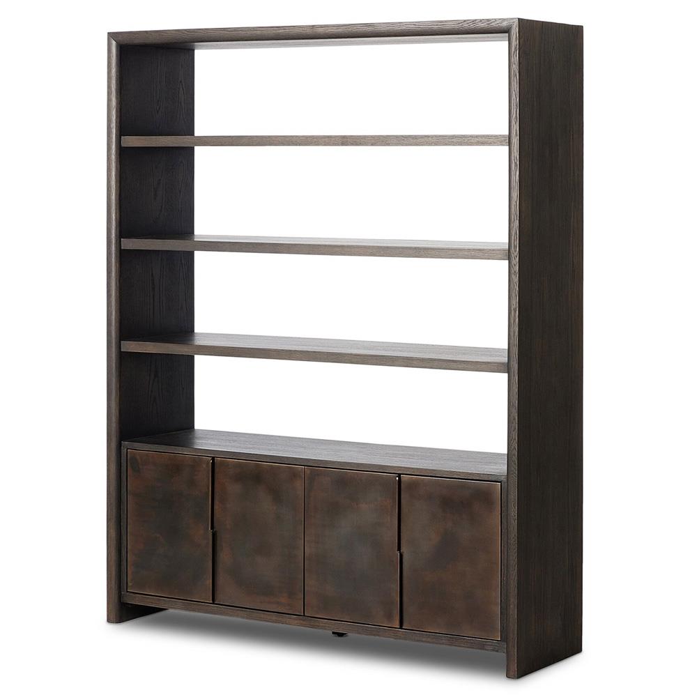 Marcella Rustic Lodge Distressed Iron Brown Oak Wood Bookcase|