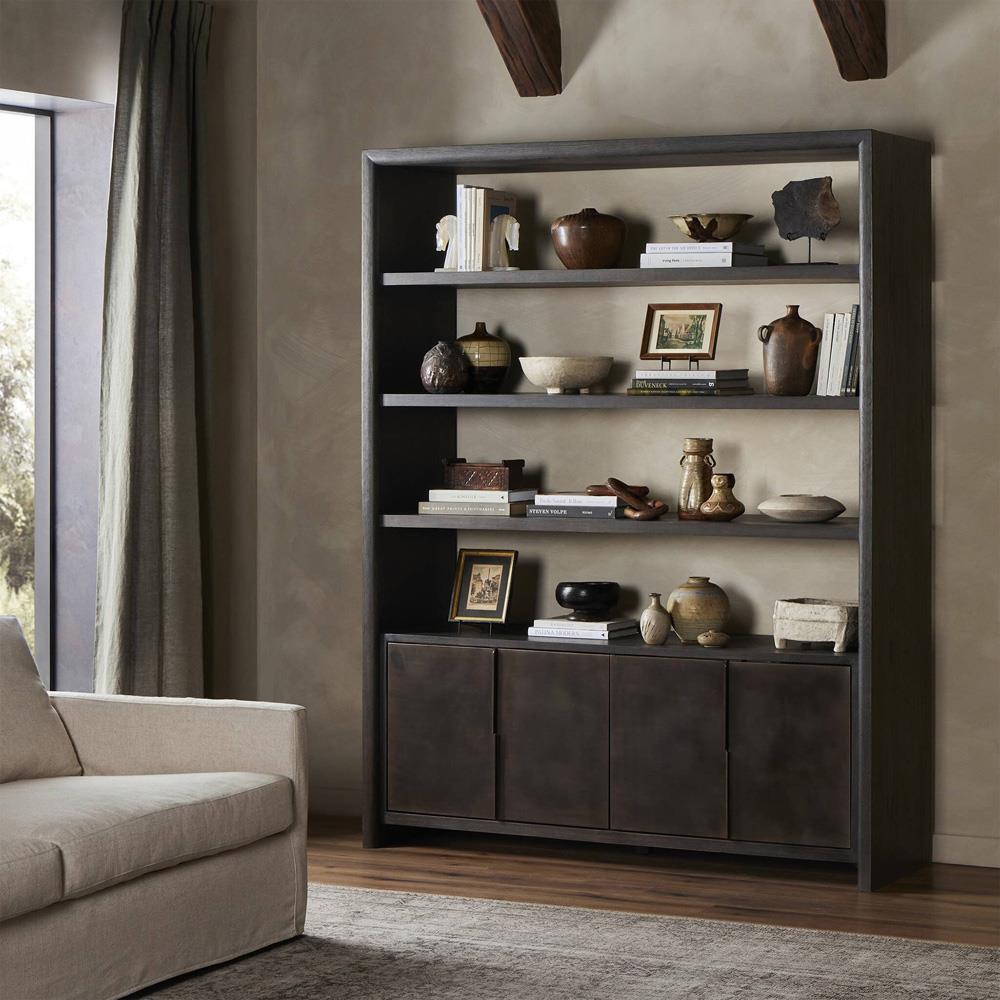 Marcella Rustic Lodge Distressed Iron Brown Oak Wood Bookcase|