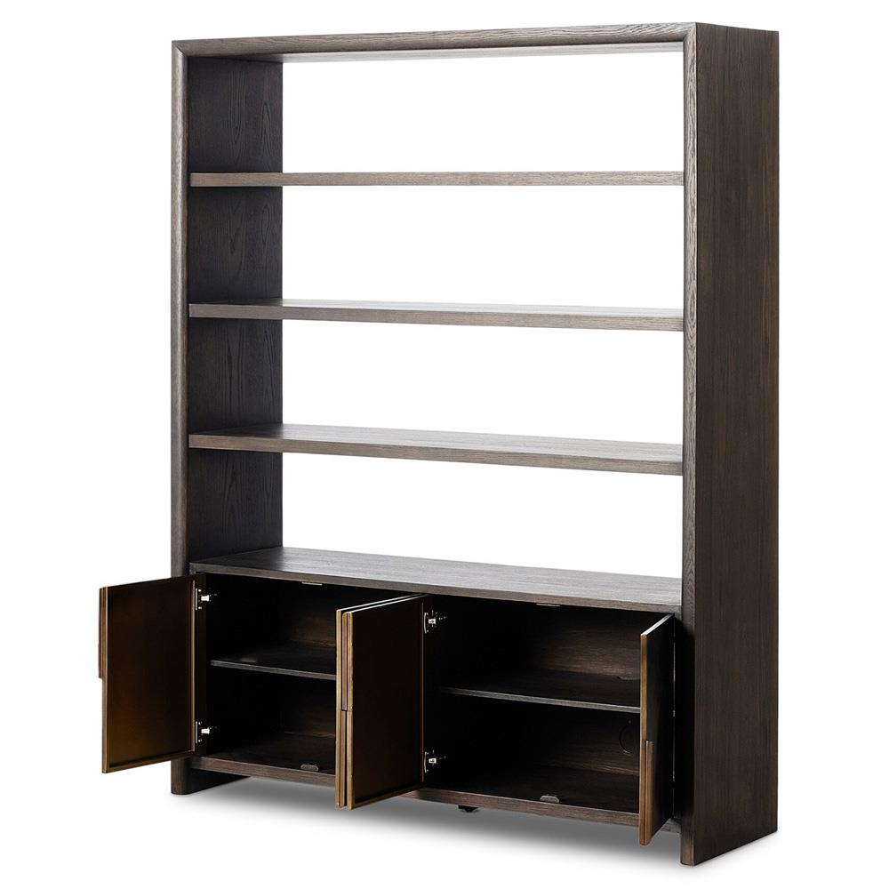 Marcella Rustic Lodge Distressed Iron Brown Oak Wood Bookcase|