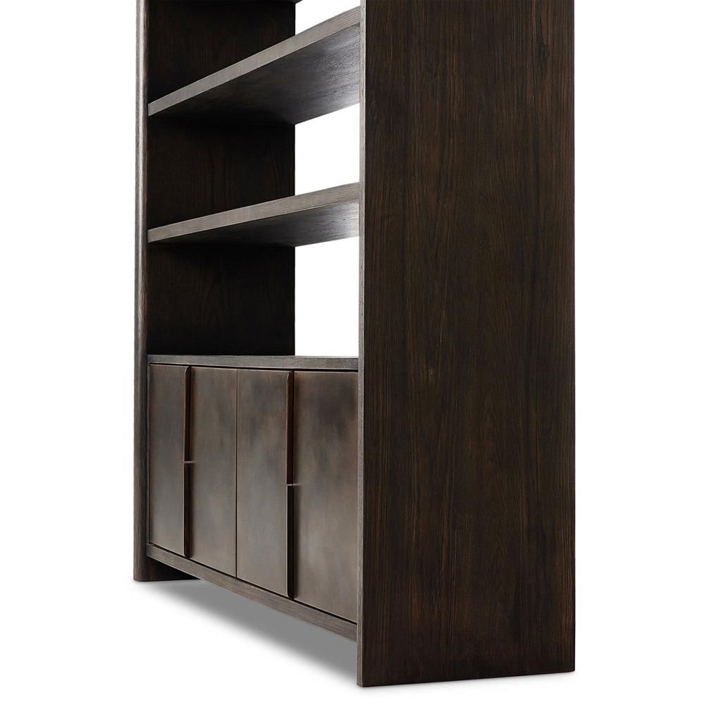 Marcella Rustic Lodge Distressed Iron Brown Oak Wood Bookcase|