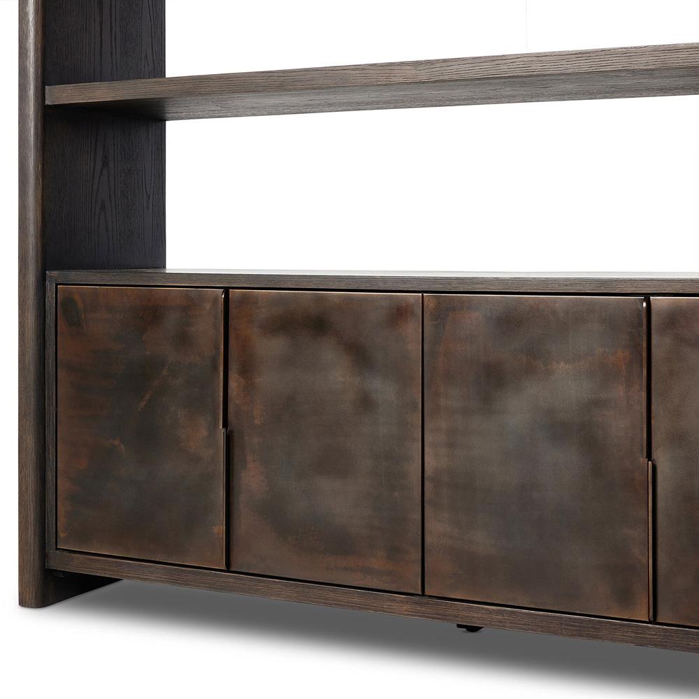 Marcella Rustic Lodge Distressed Iron Brown Oak Wood Bookcase|