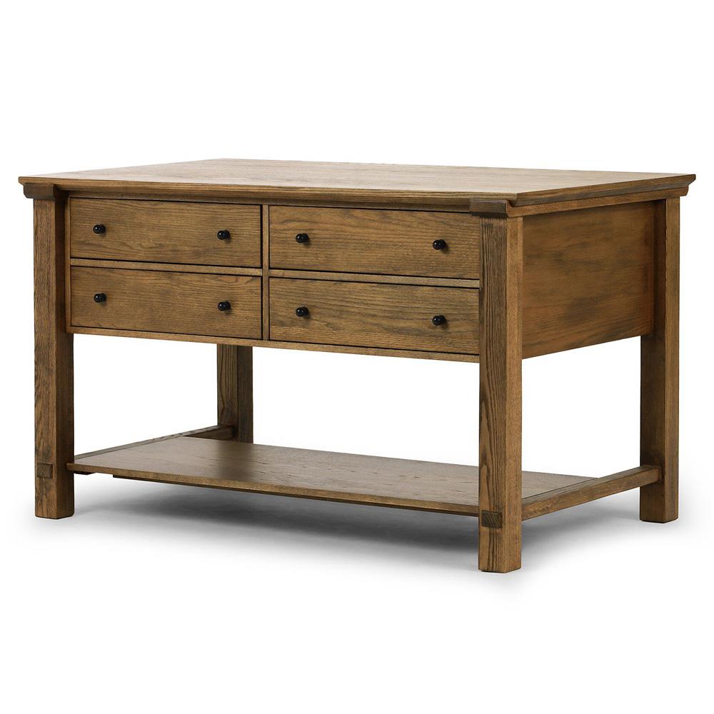 Gavin Rustic Brown Oak Rectangular Kitchen Island - 60"|