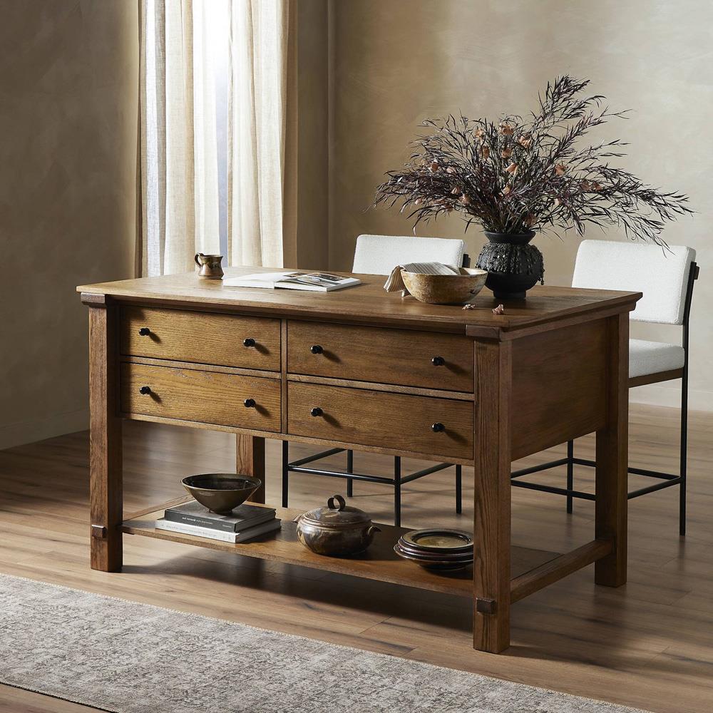Gavin Rustic Brown Oak Rectangular Kitchen Island - 60"|