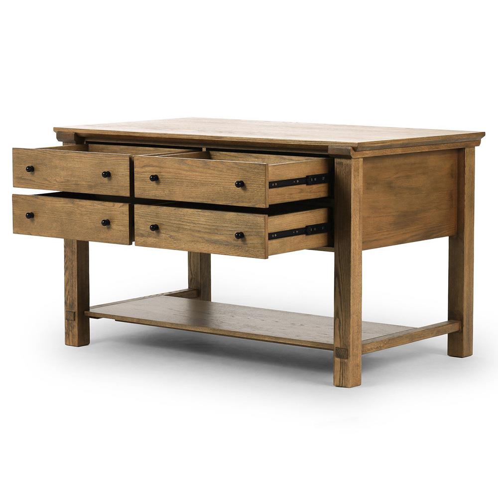 Gavin Rustic Brown Oak Rectangular Kitchen Island - 60"|