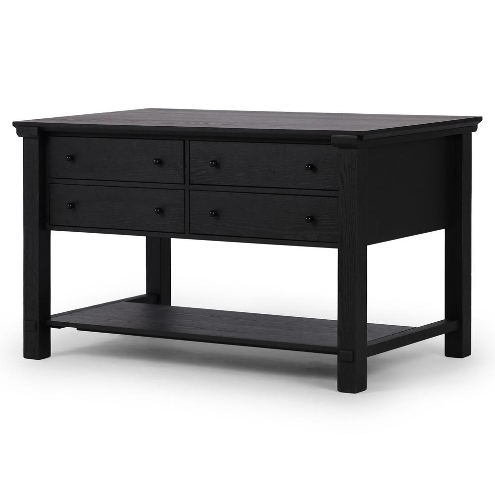 Gavin Rustic Black Oak Rectangular Kitchen Island - 60"|