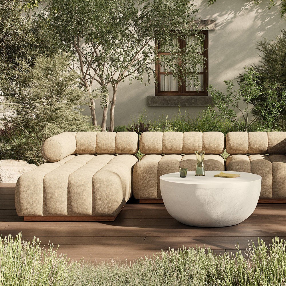 Rhey Mid Century Modern Cream 3 Piece Outdoor Sectional with