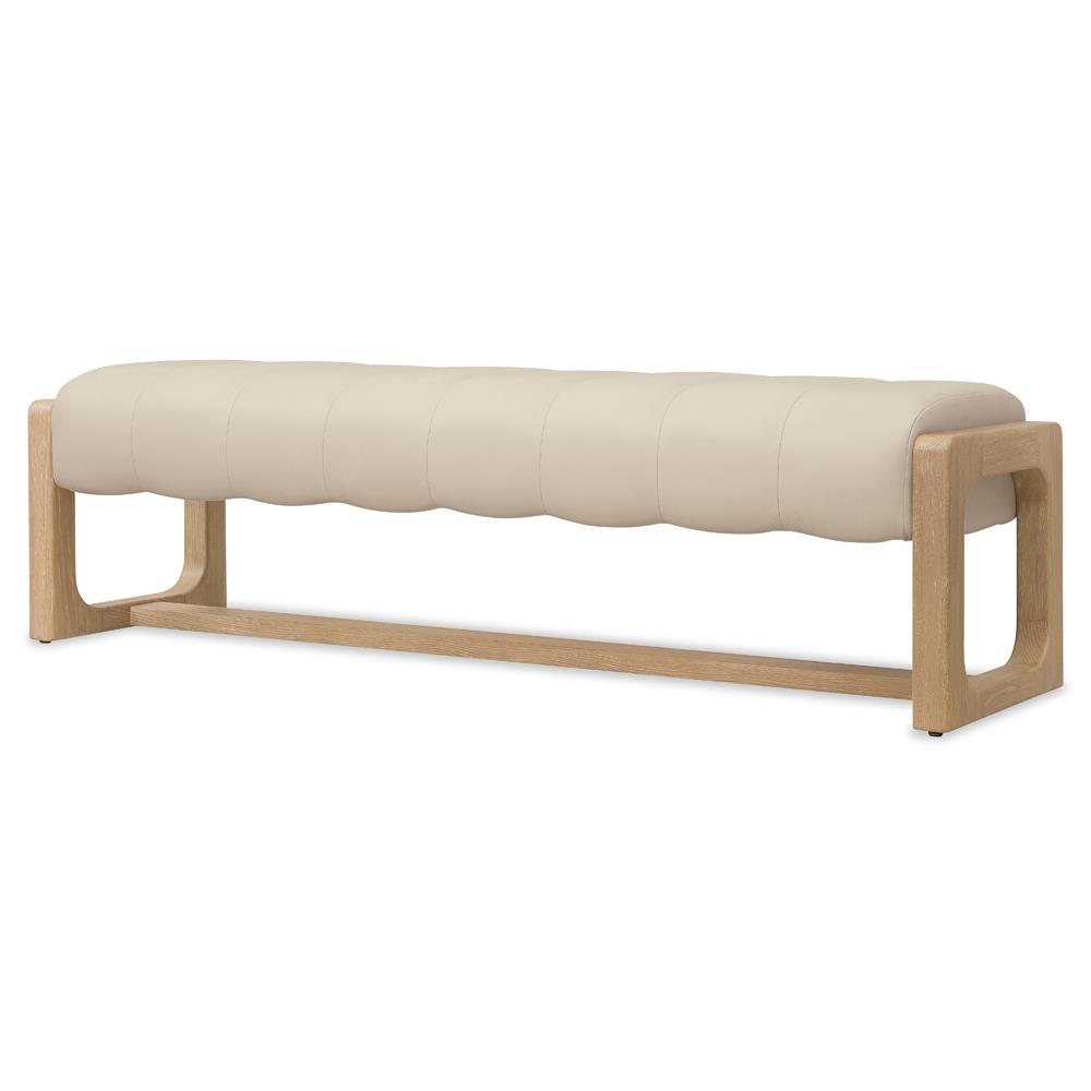 Xavier Modern Classic Cream Leather Brown Oak Bedroom Bench|