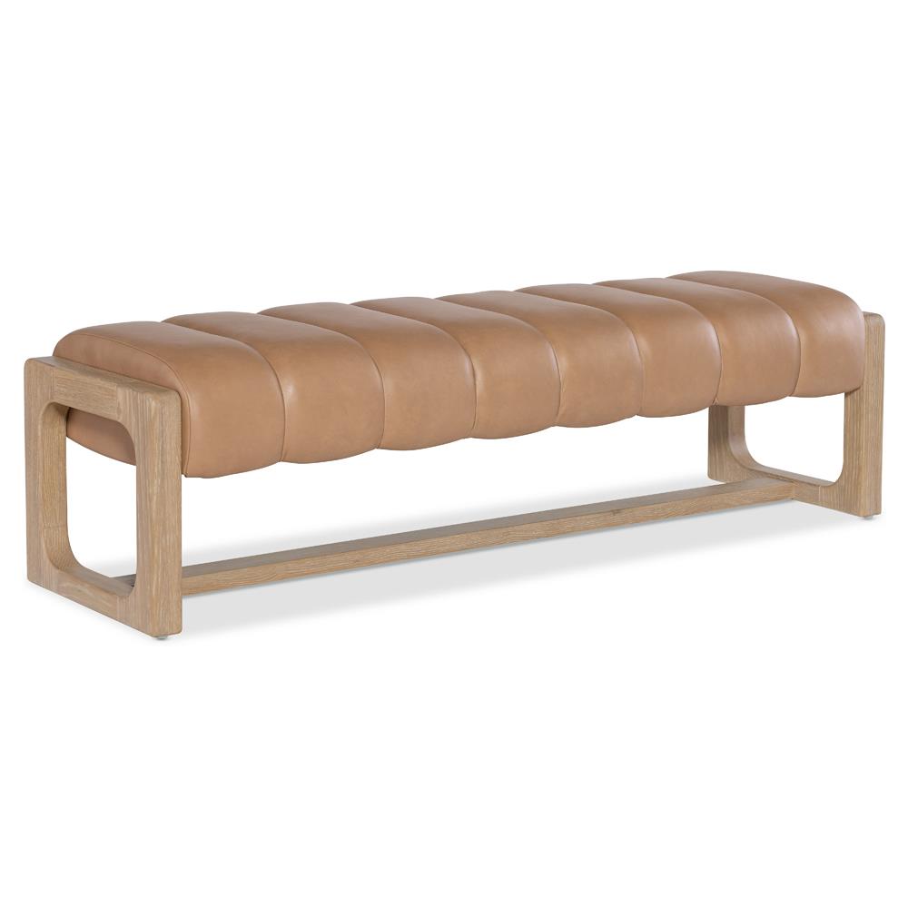 Xavier Modern Classic Toast Leather Light Oak Bedroom Bench|