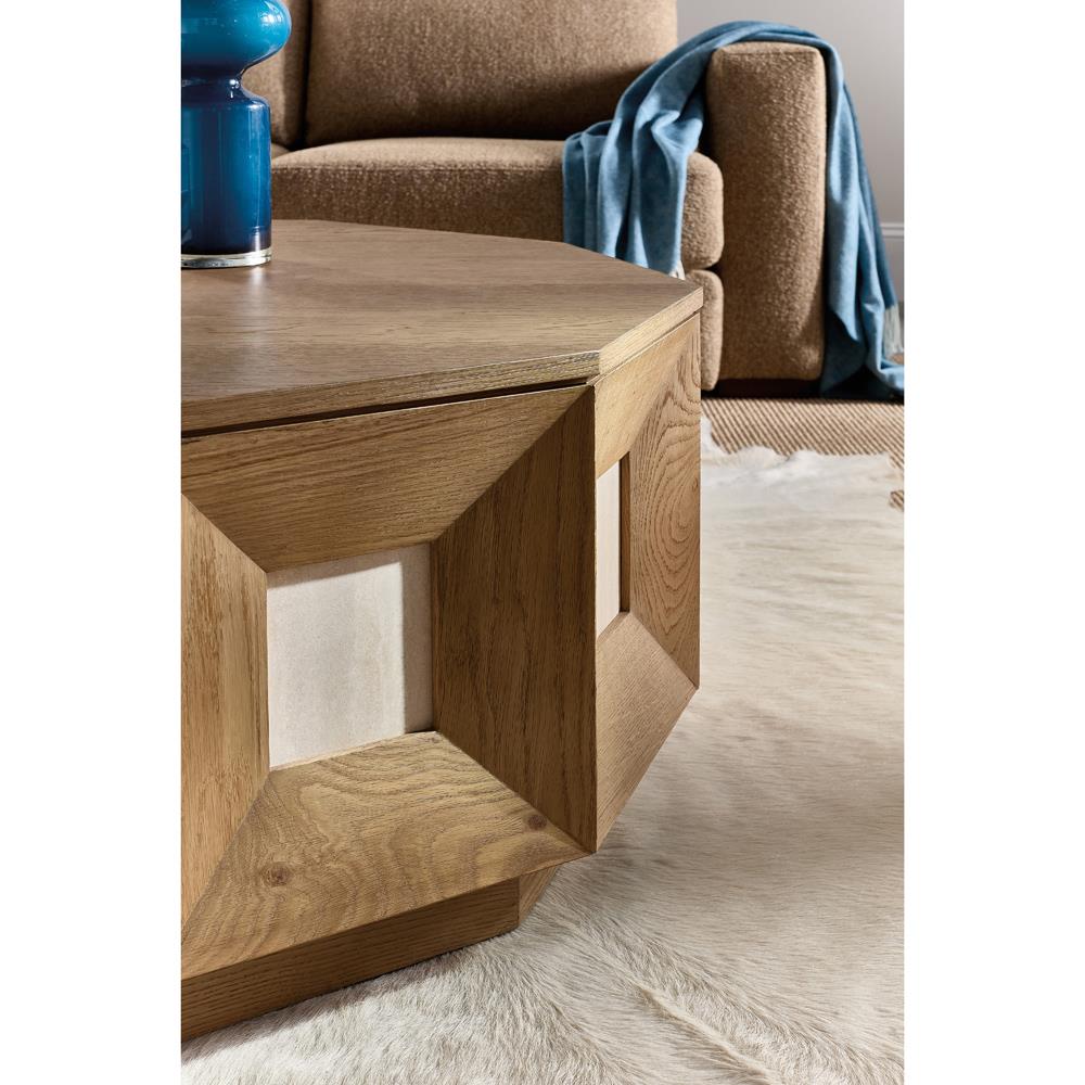 Kara Modern Classic Brown Oak Geometric Round Coffee Table|